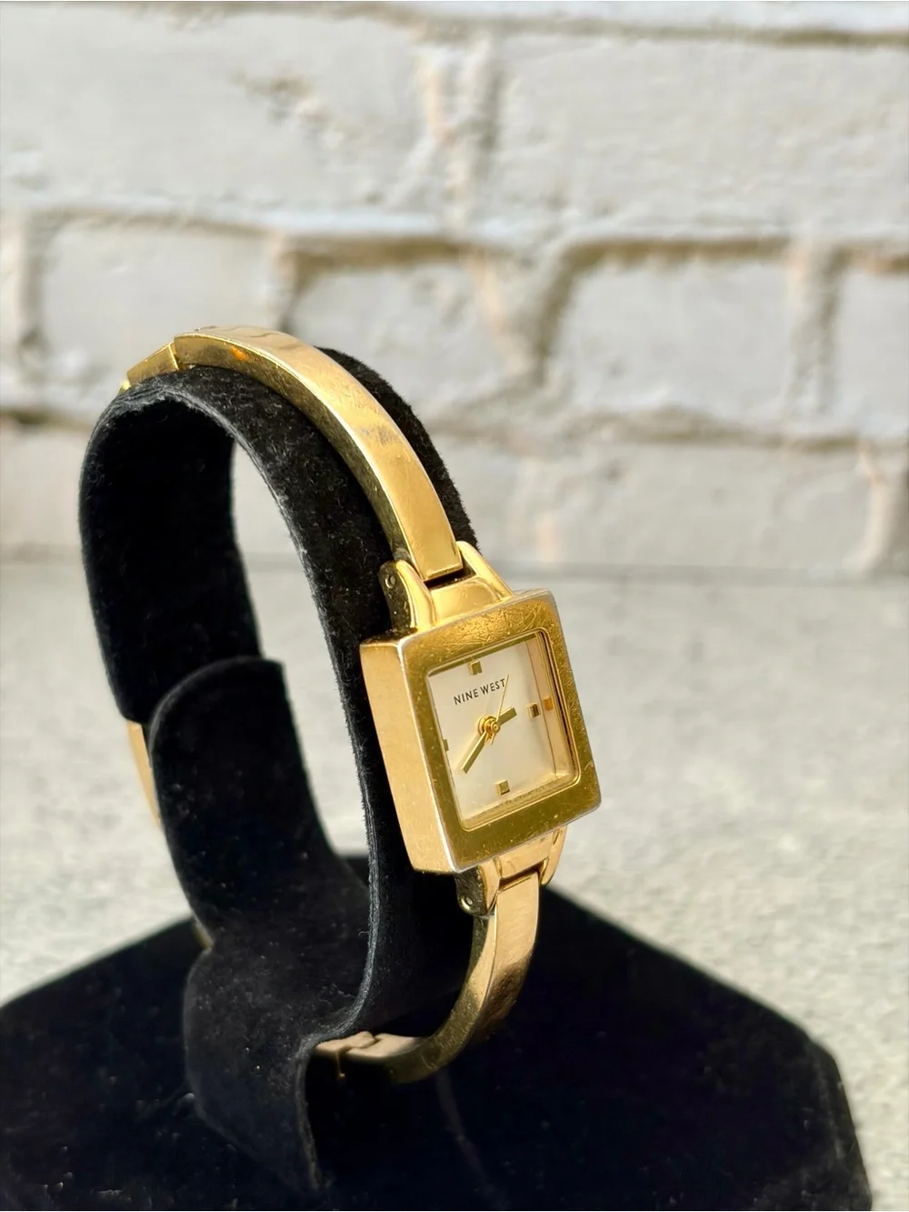 Nine West Women’s Gold Tone Square Bangle Quartz Watch New Battery